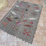 Moroccan Flat Woven Kilim Rug - Small Berber Kilim Rug - Woven Tribal Moroccan Patterns