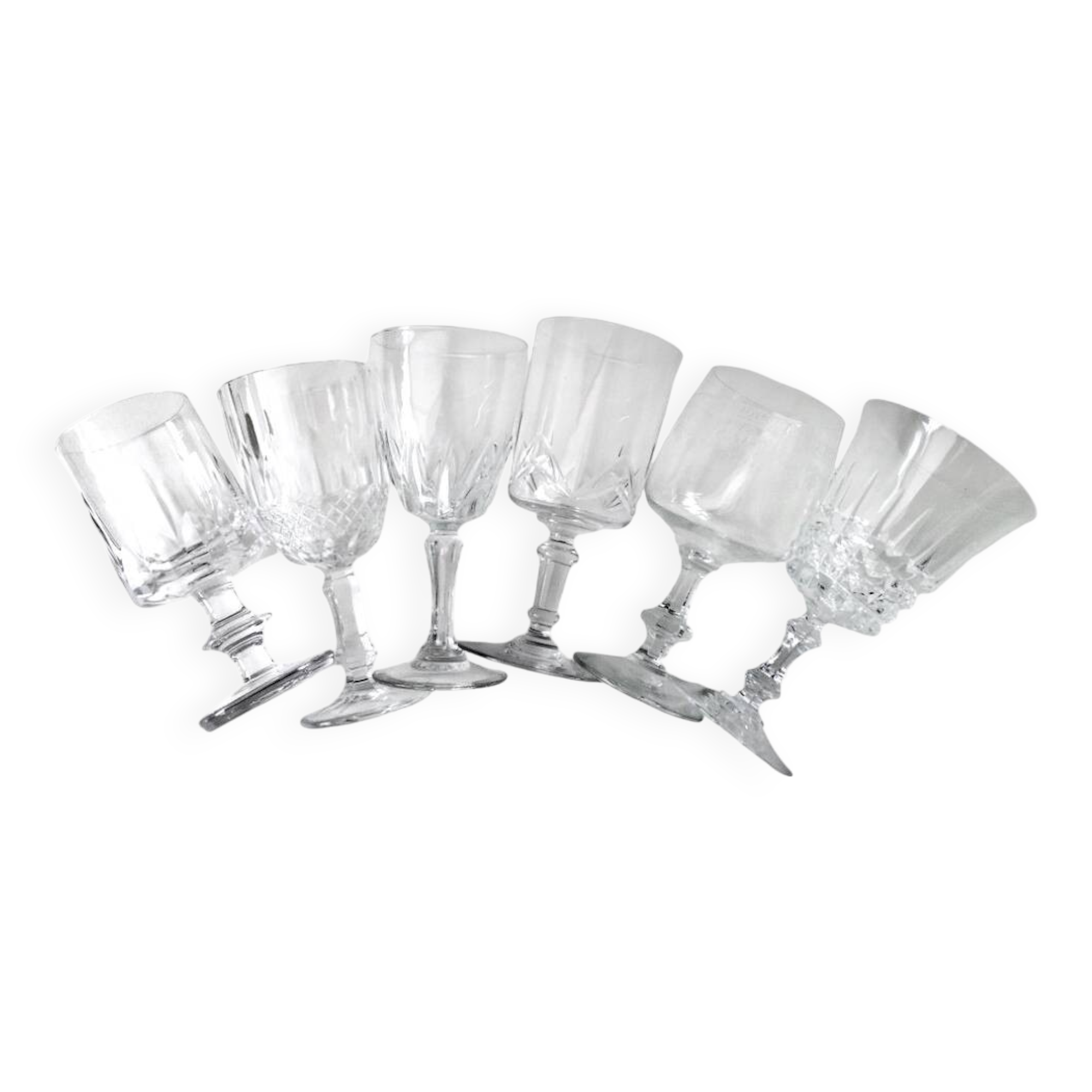 6 assorted crystal wine glasses