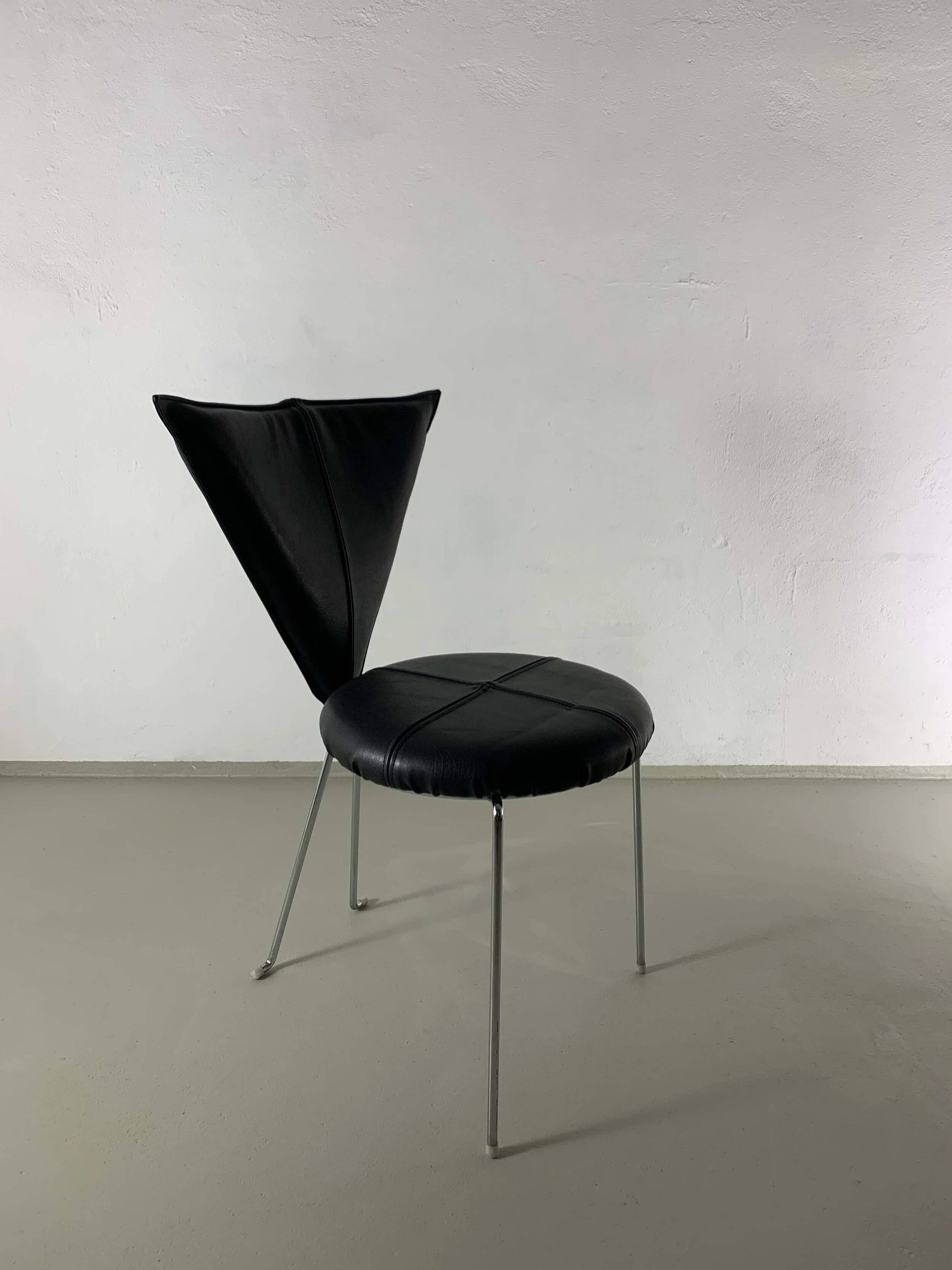6 black leatherette metal chairs from Lubke, Germany, 1990s
