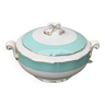 Tureen model chambord ceranord france in semi porcelain white, mint and vintage gold