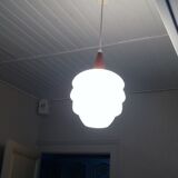Scandinavian teak and opaline suspension 1950-1960