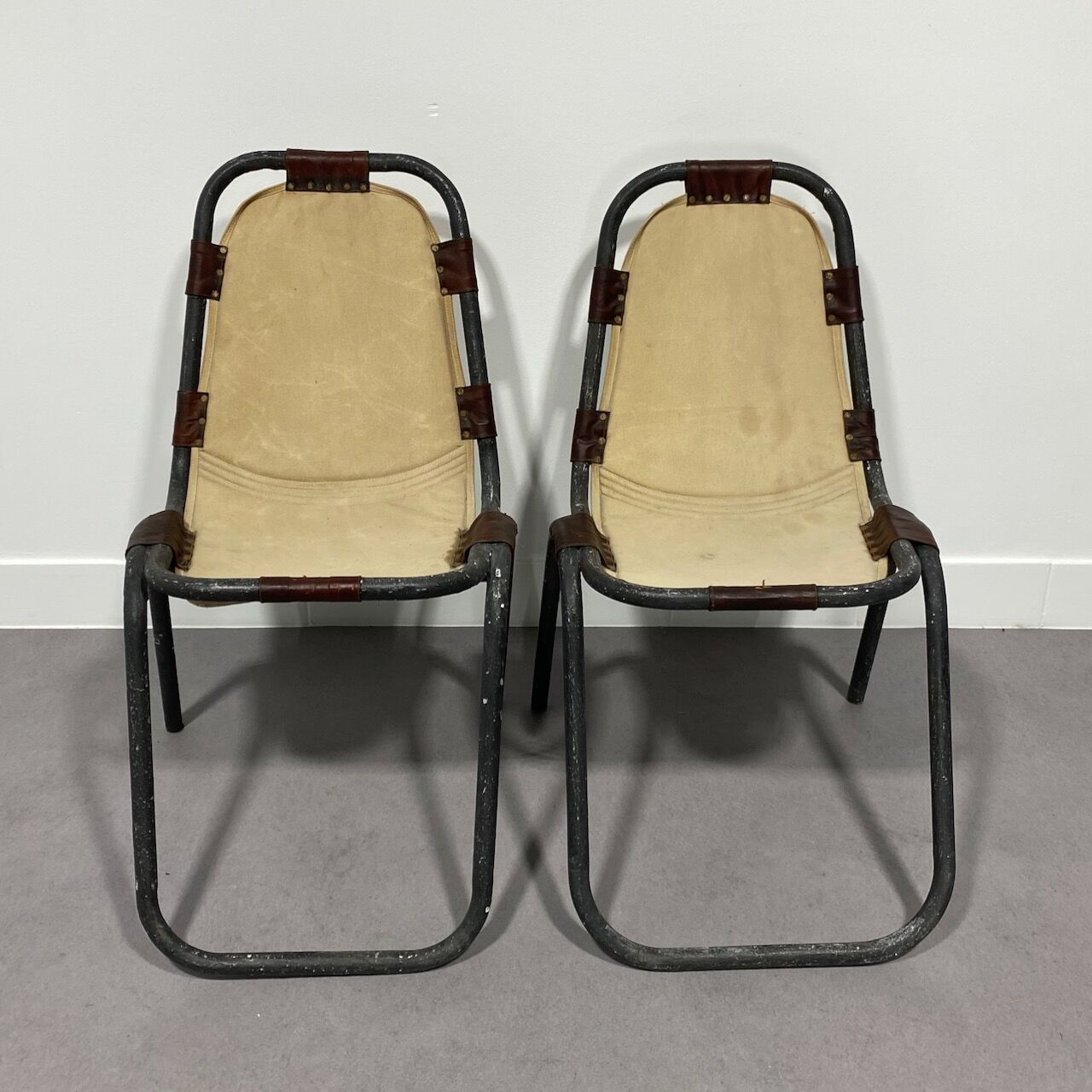 Pair of iron tube chairs