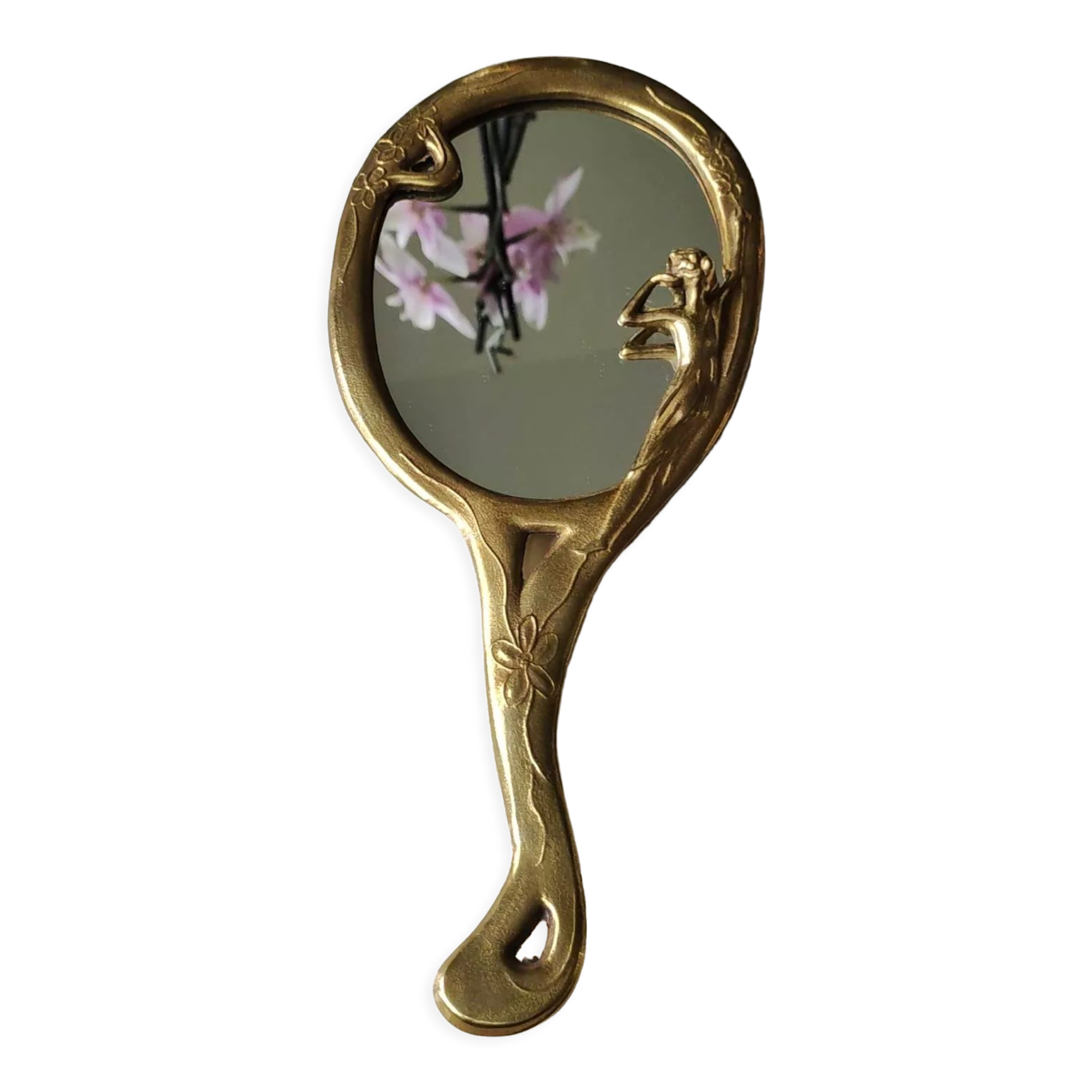 Miroir à main ovale en laiton