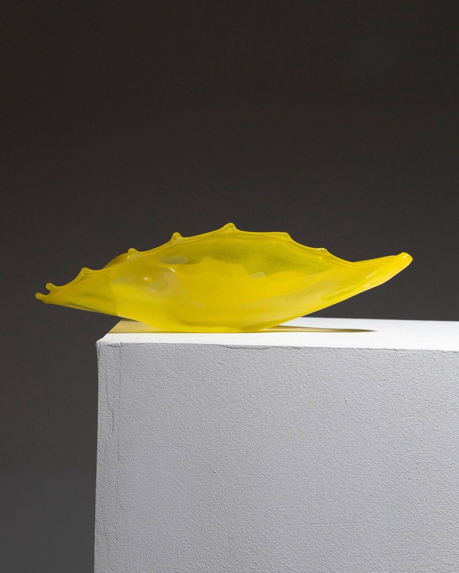 Coupe coquillage en verre murano jaune, luigi mellara, 1970s