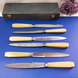 Box of 6 bakelite handle table knives France early 20th century