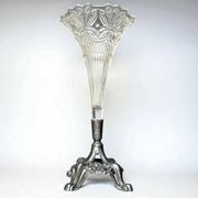 Art Nouveau glass and metal cornet vase with floral motif