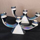 Pair of 3-branch candlesticks in iridescent two-tone ceramic from the 60s