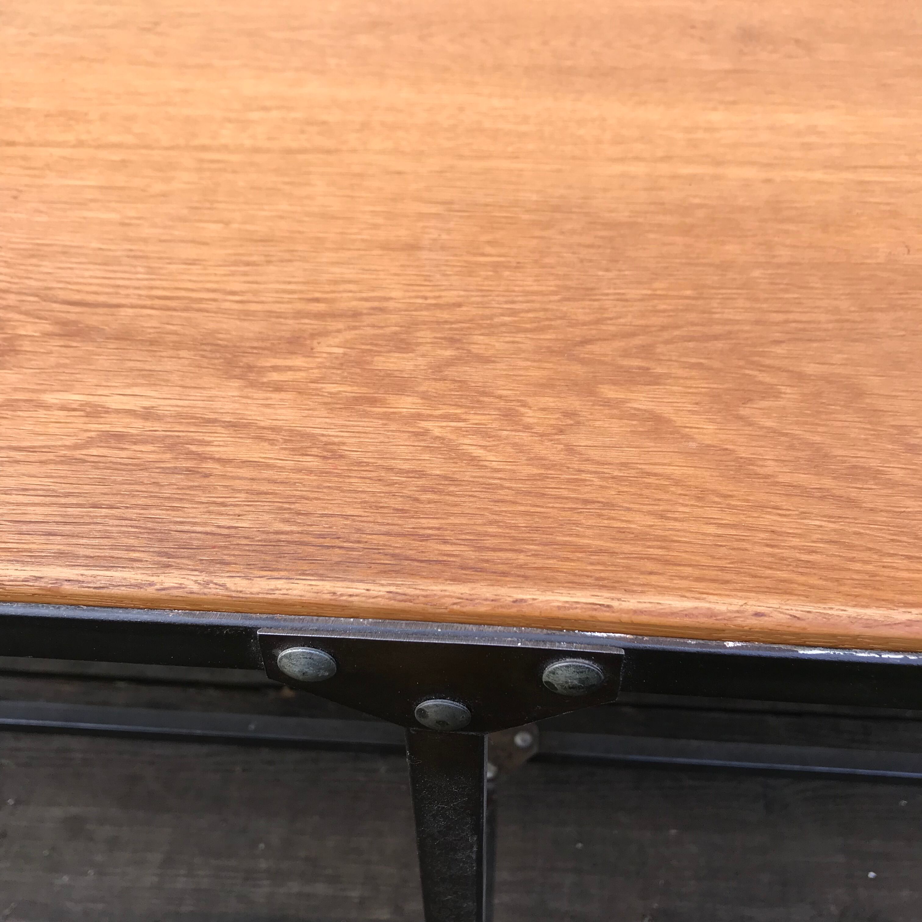 Vintage steel workshop table and oak top