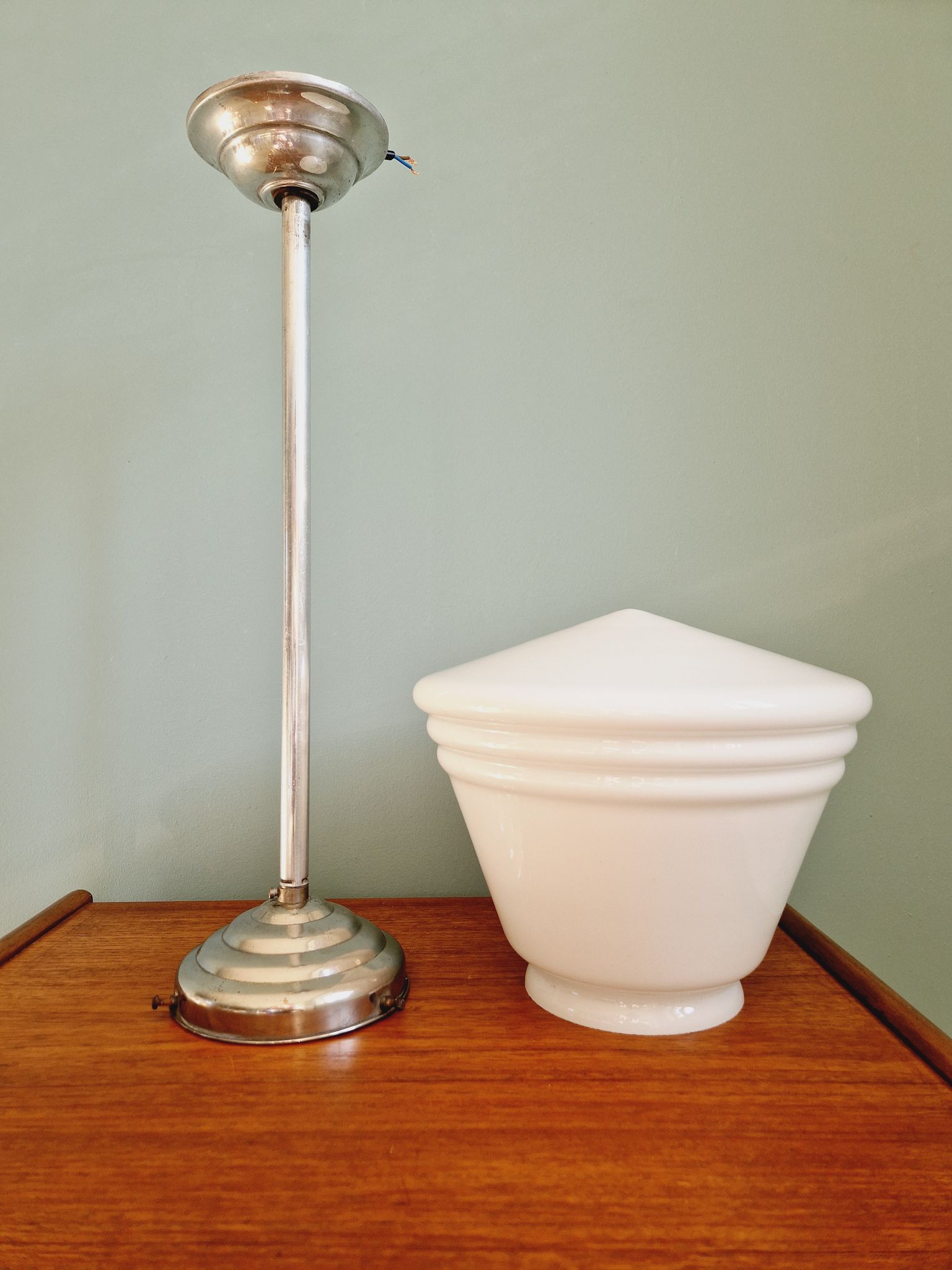 Art Deco pendant lamp in conical white opaline, 1920s-30s