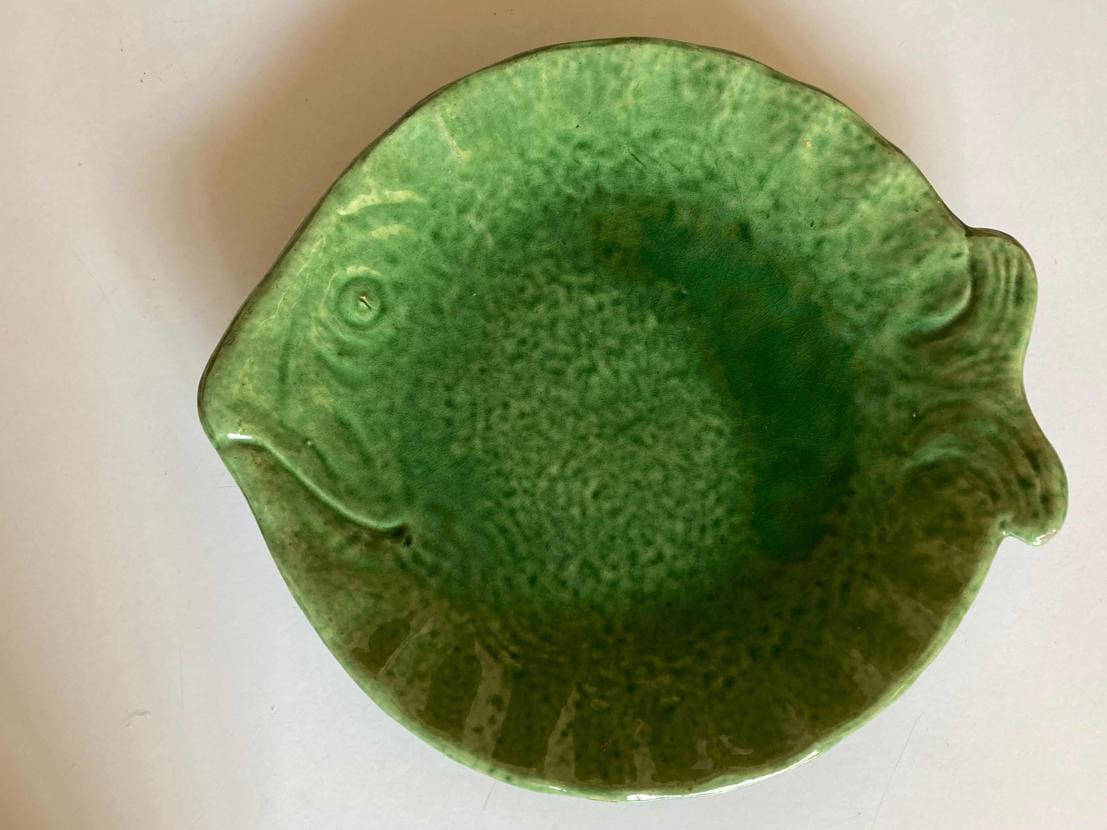 Fish plate in green glazed earthenware Aegitna 1960 Vallauris