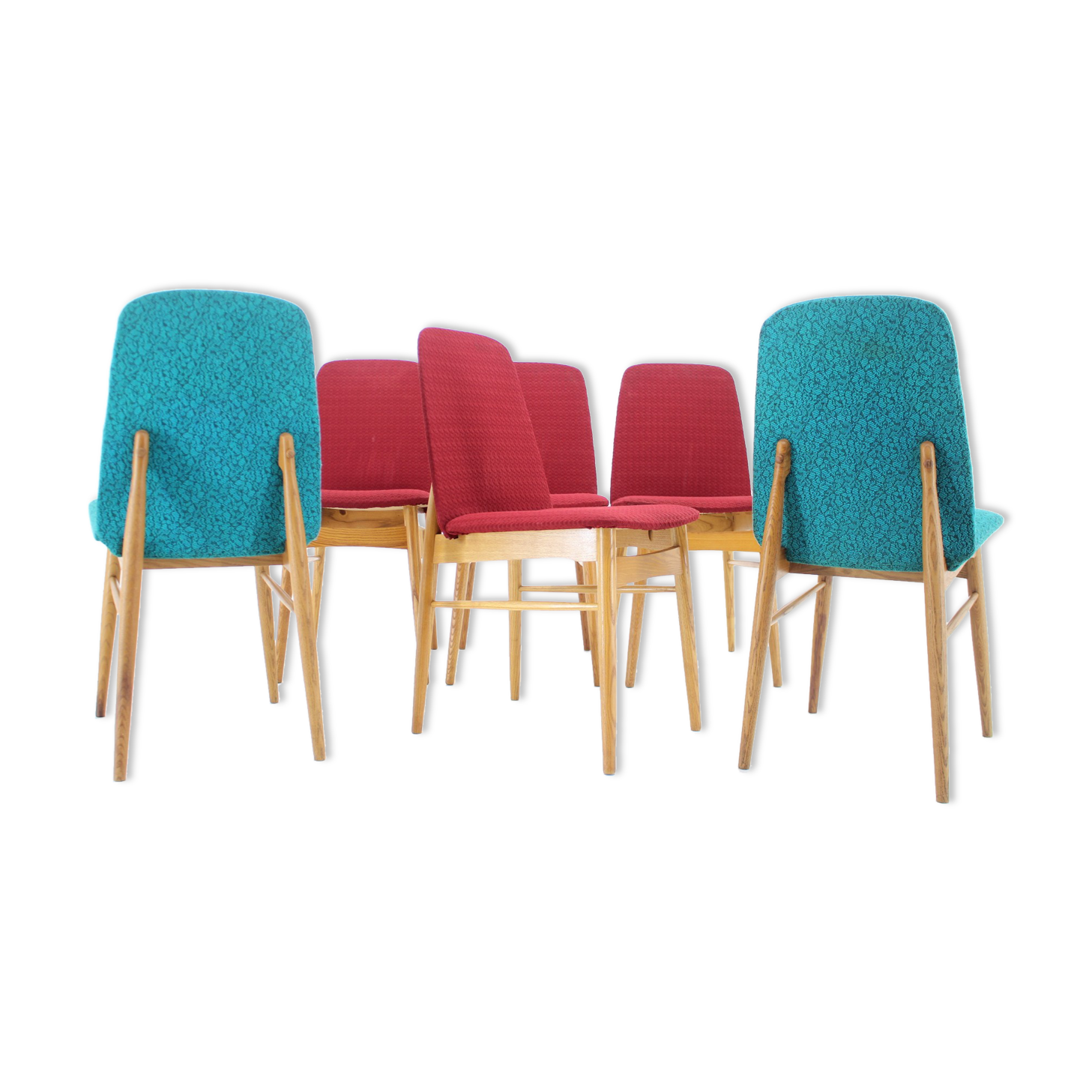 1960s set of 6 ash dining chairs, Czechoslovakia