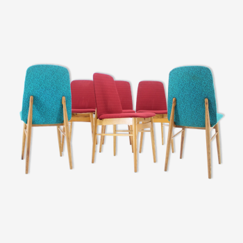 Ensemble de 6 chaises de salle à manger en frêne des années 1960, Tchécoslovaquie