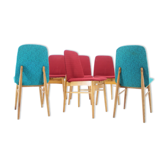 Ensemble de 6 chaises de salle à manger en frêne des années 1960, Tchécoslovaquie