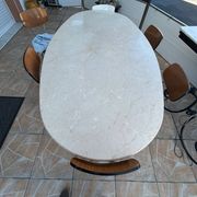 Table à manger ovale en marbre travertin beige clair - 1970