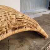 Vintage rattan chaise longue deck chair - 1970s