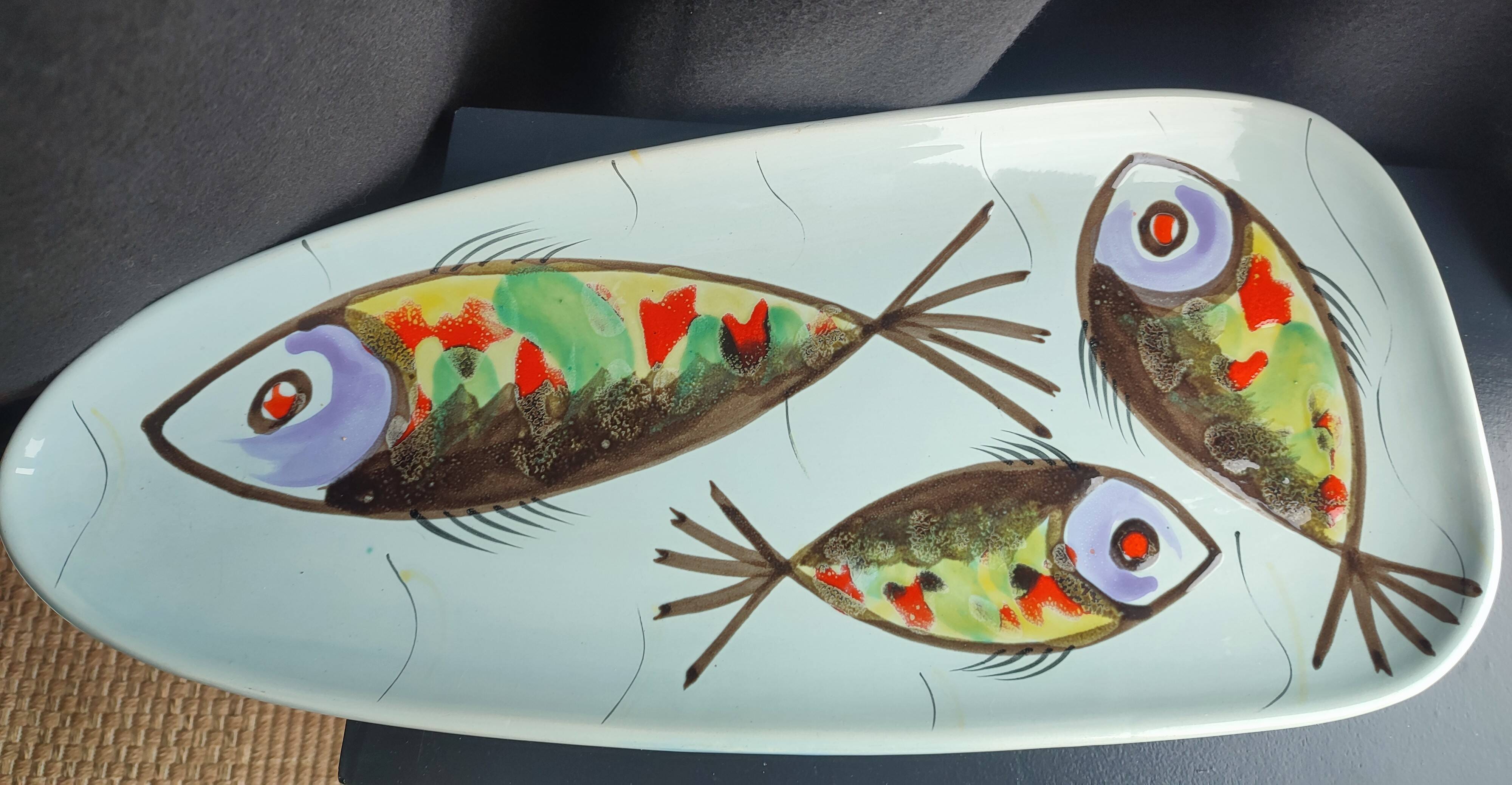 Large XXL ceramic fish platter Pornic Vintage 1950s