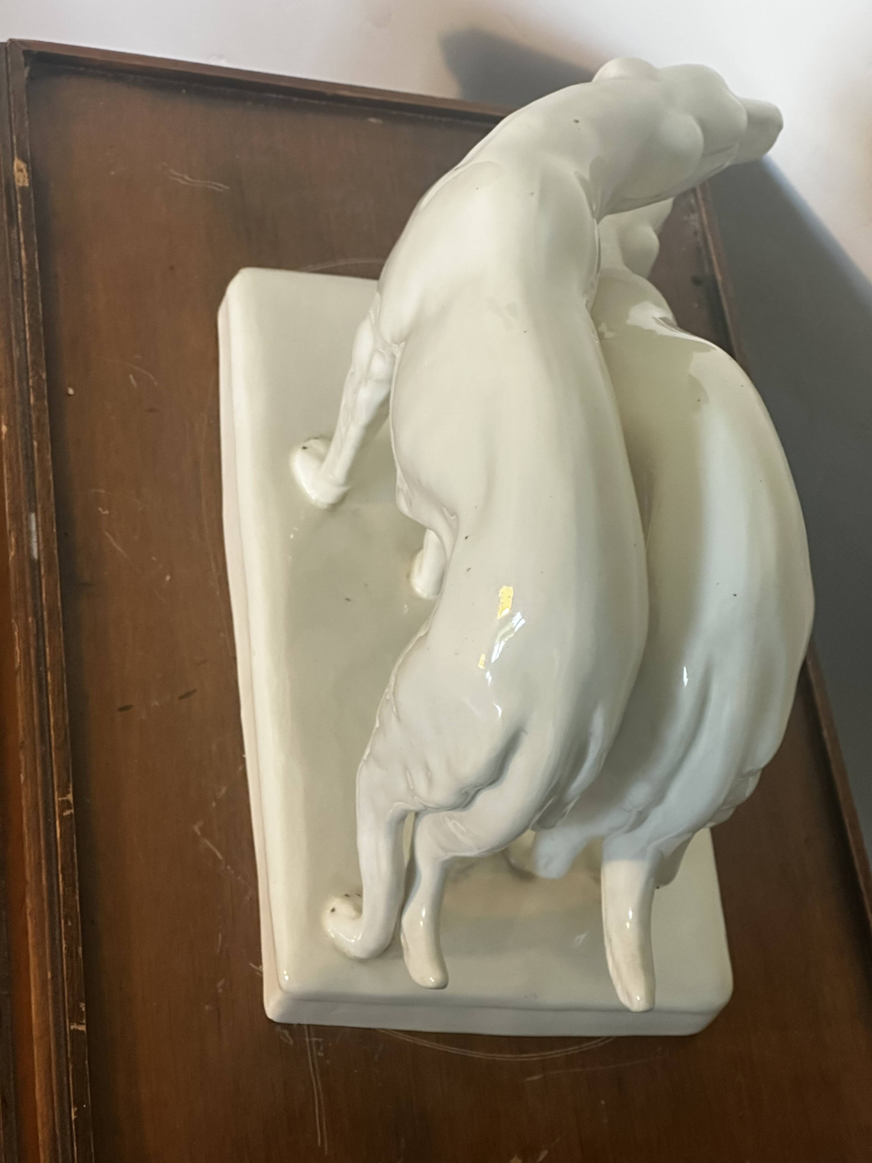 Pair of Borzoi - White Greyhounds - Art Deco ceramic