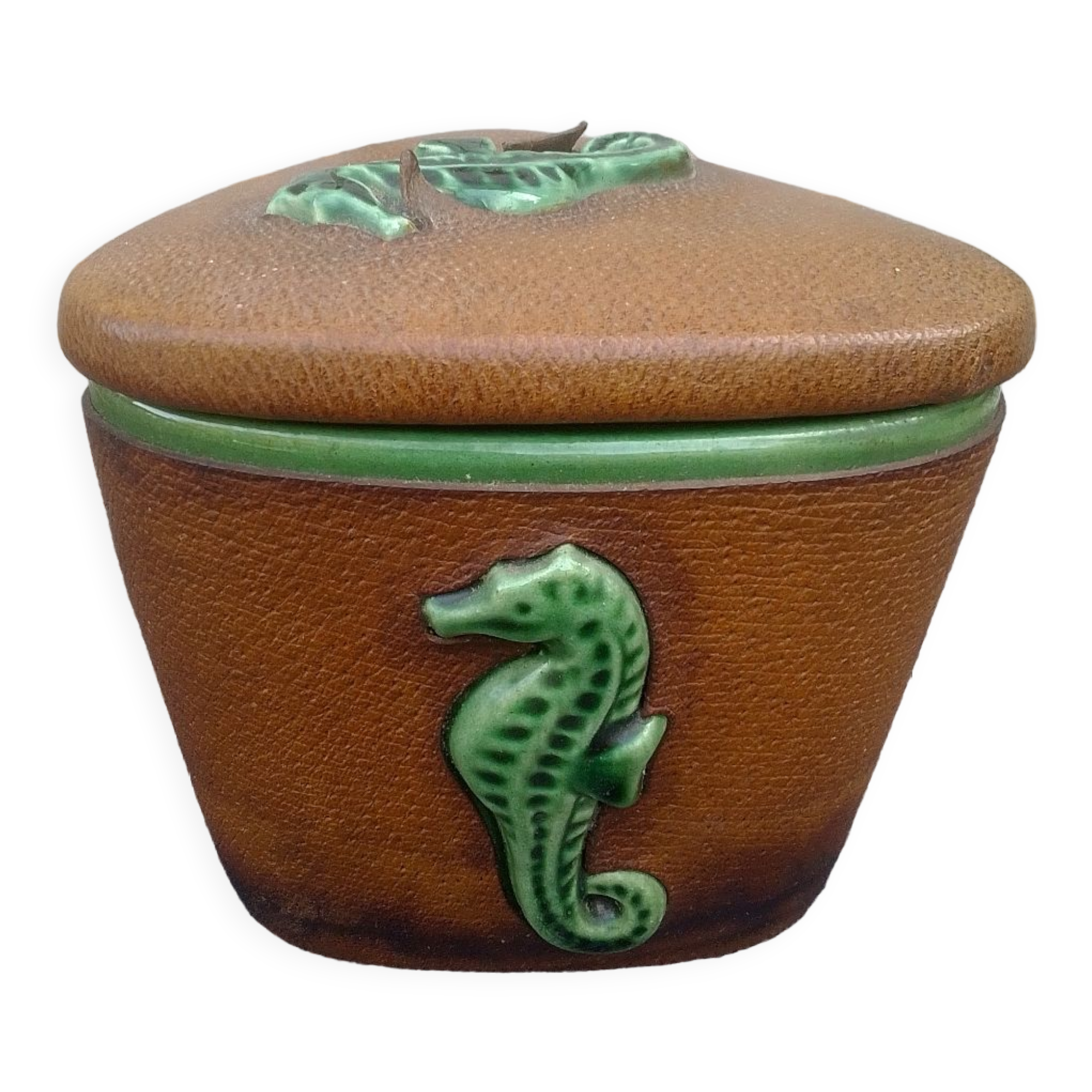 Ceramic box and leather seahorses