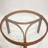 Glass and teak pull out coffee tables