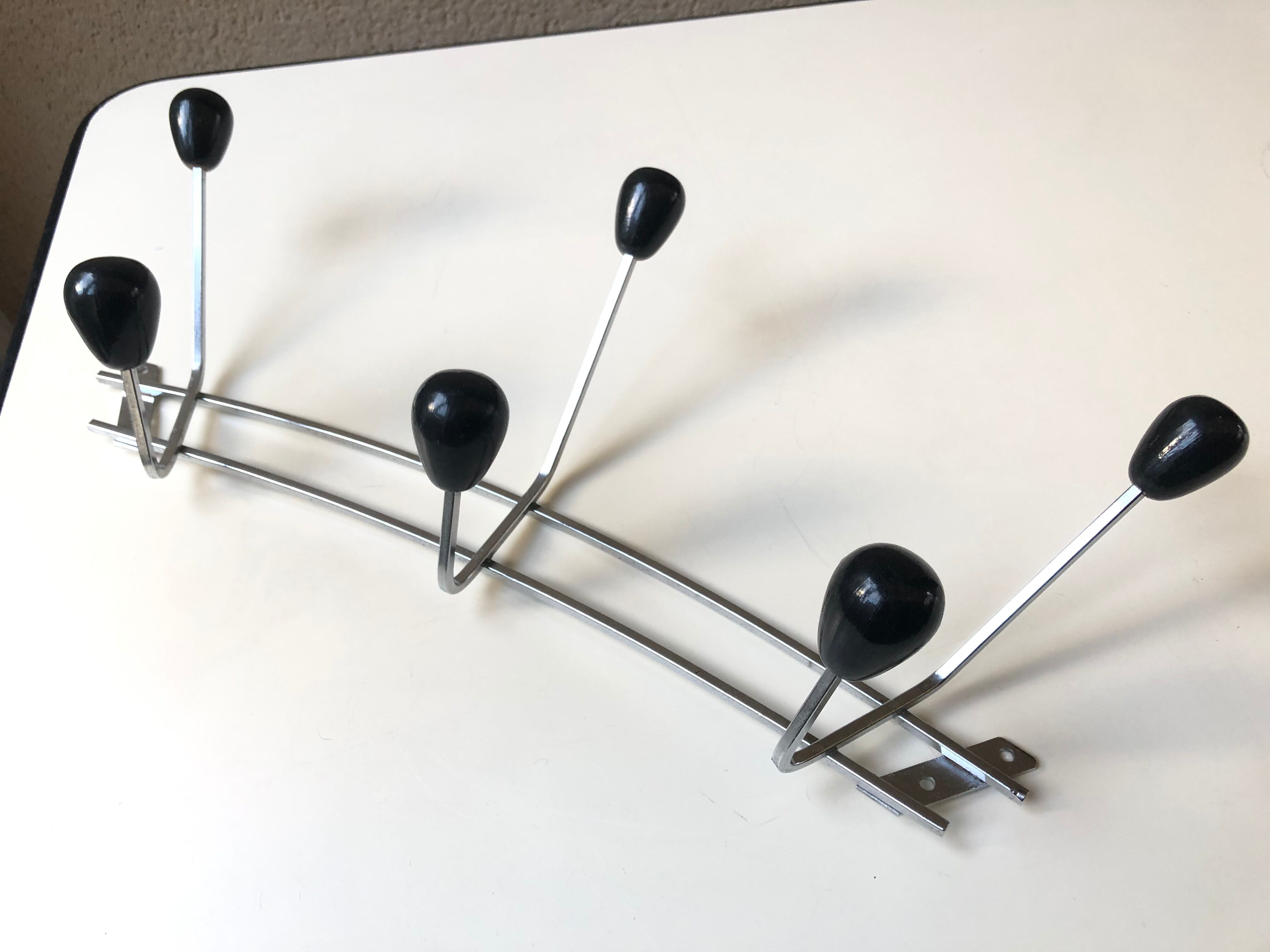 Patères vintage wall coat sores 60 modernist chrome den wood - blackened wood