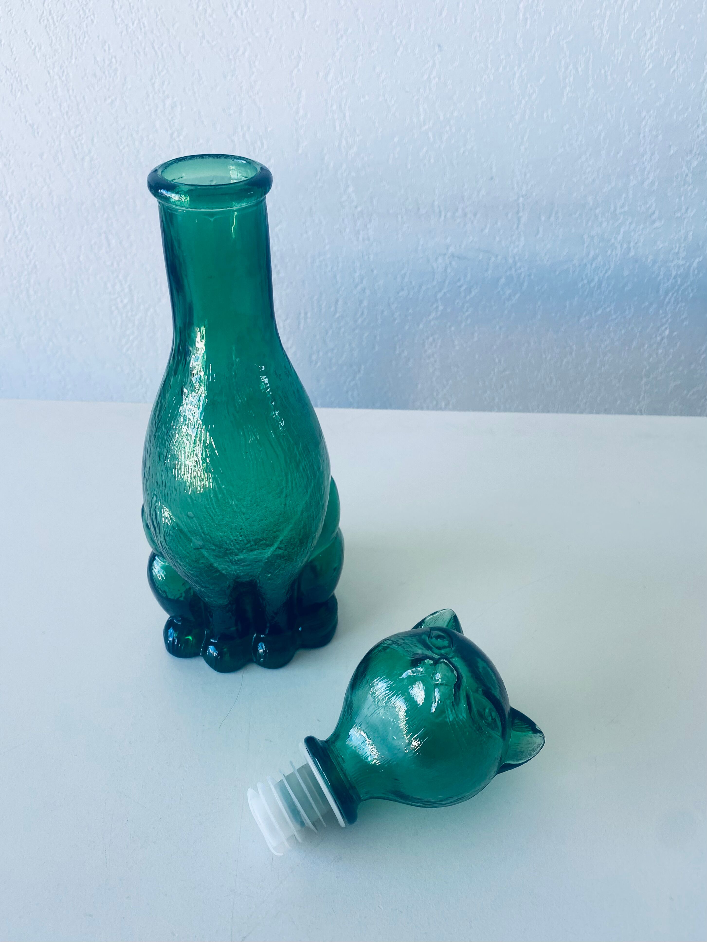 Vintage glass decanter in cat shape