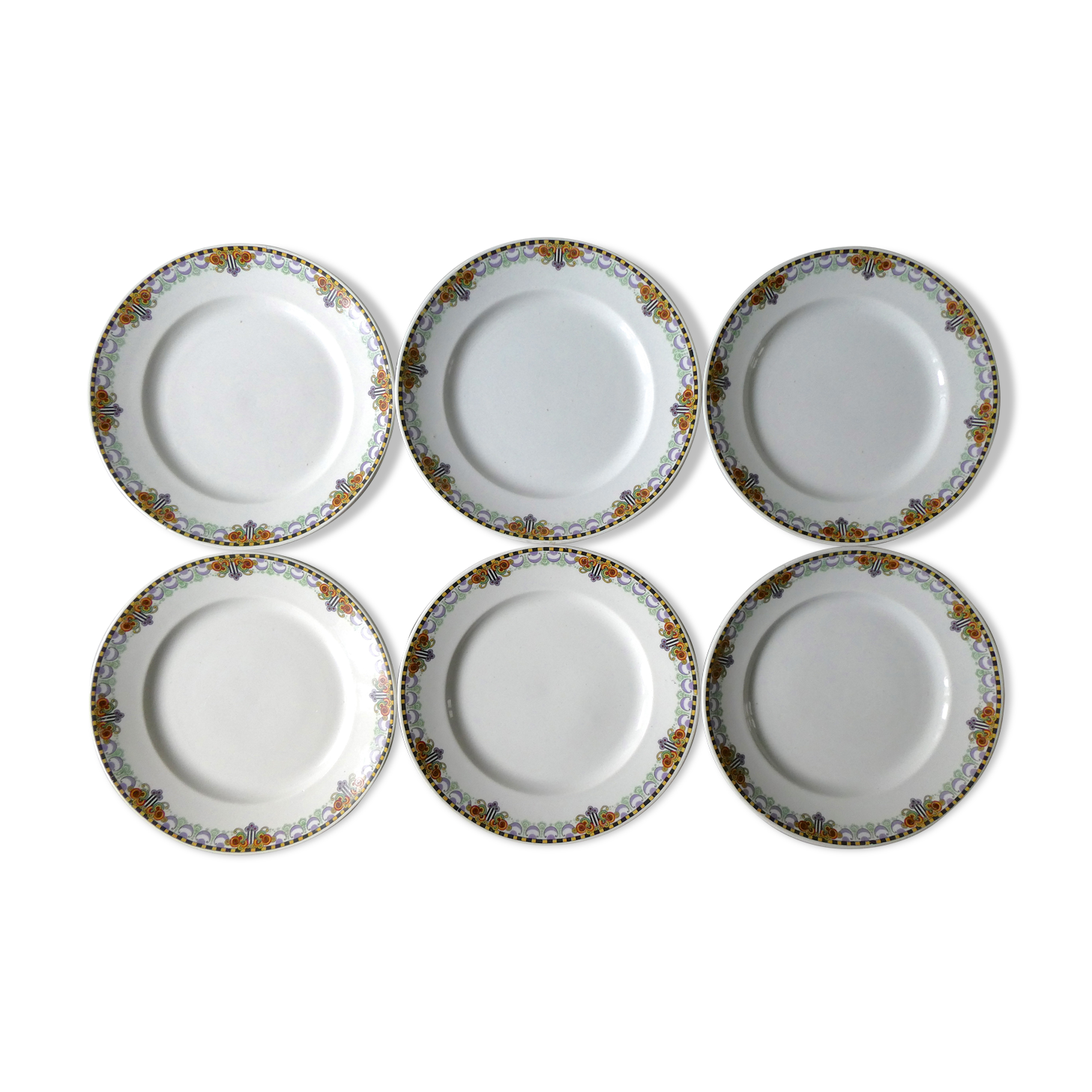 6 Dessert plates Orchies Moulins des loups, early 20th