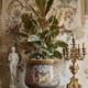 Large antique cache-pot in glazed porcelain, rockwork decoration with a bird, 19th century.