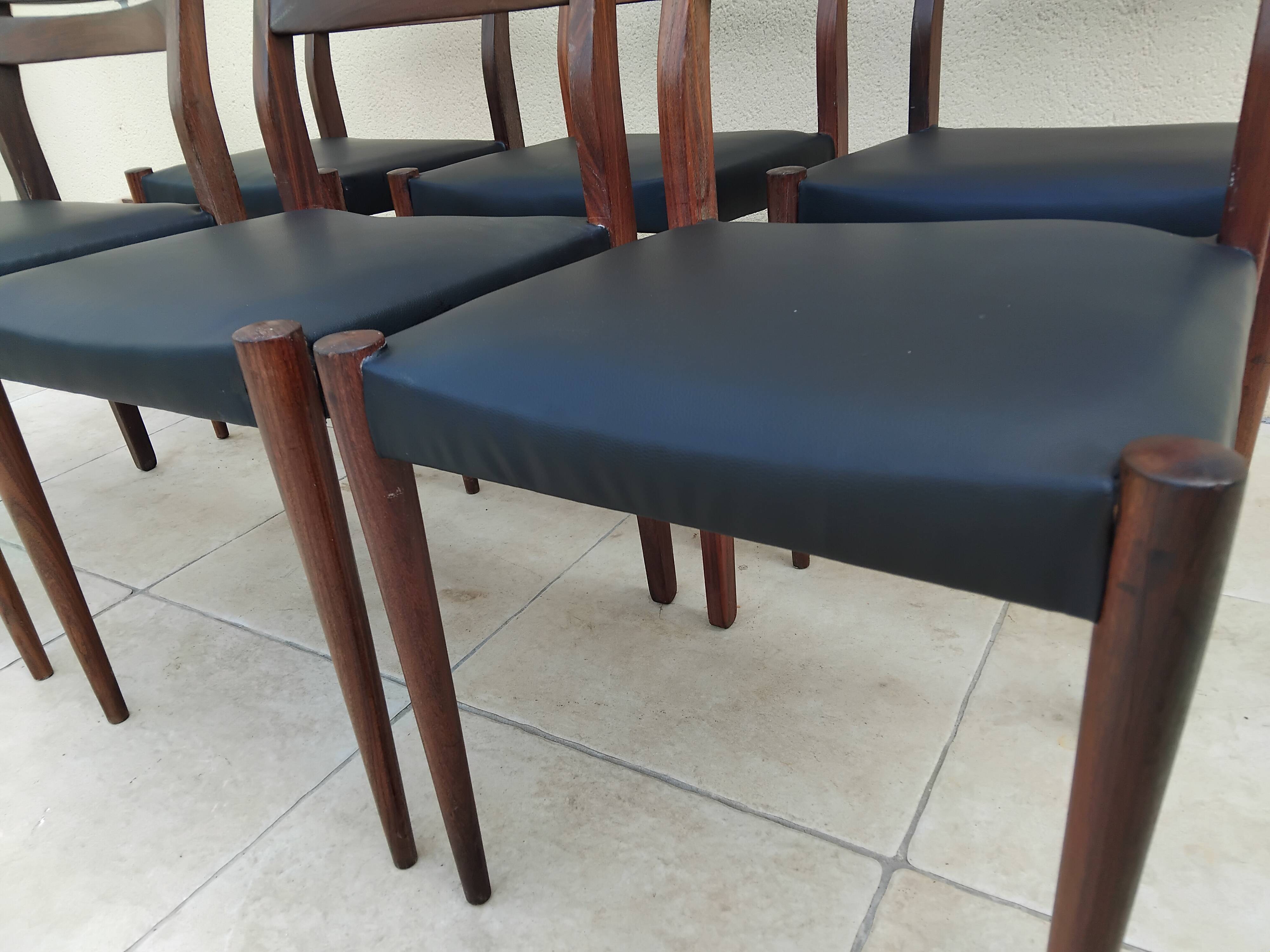 6 vintage teak chairs from the 1960s, Scandinavian Danish.