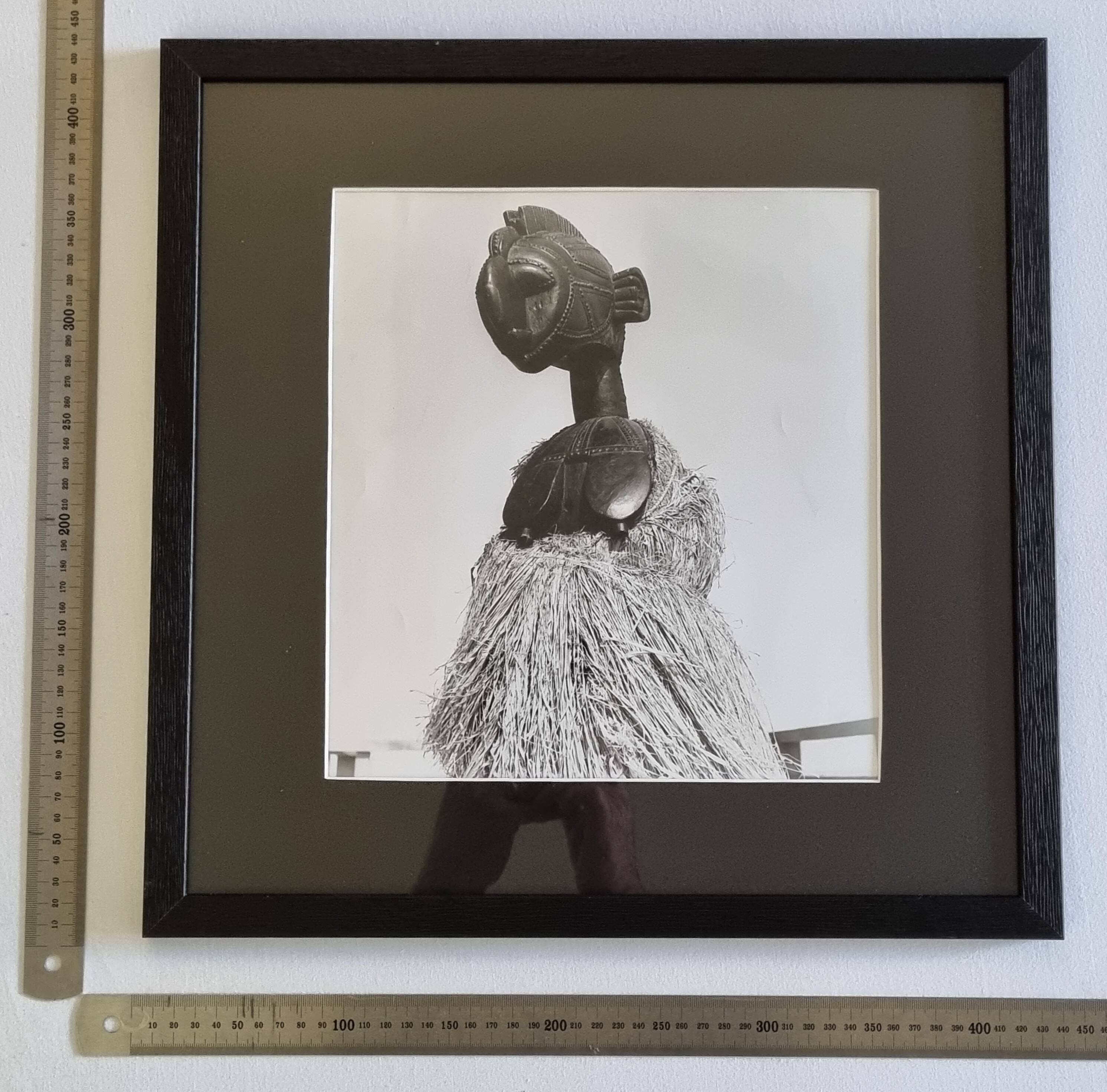 Vintage ethnographic photograph, large framed Baga mask, 44 x 44 cm.
