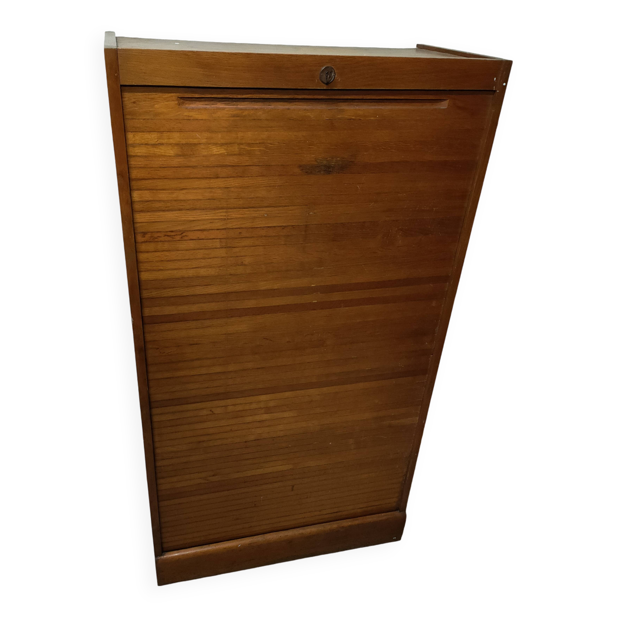 50s-60s double curtain filing cabinet in oak