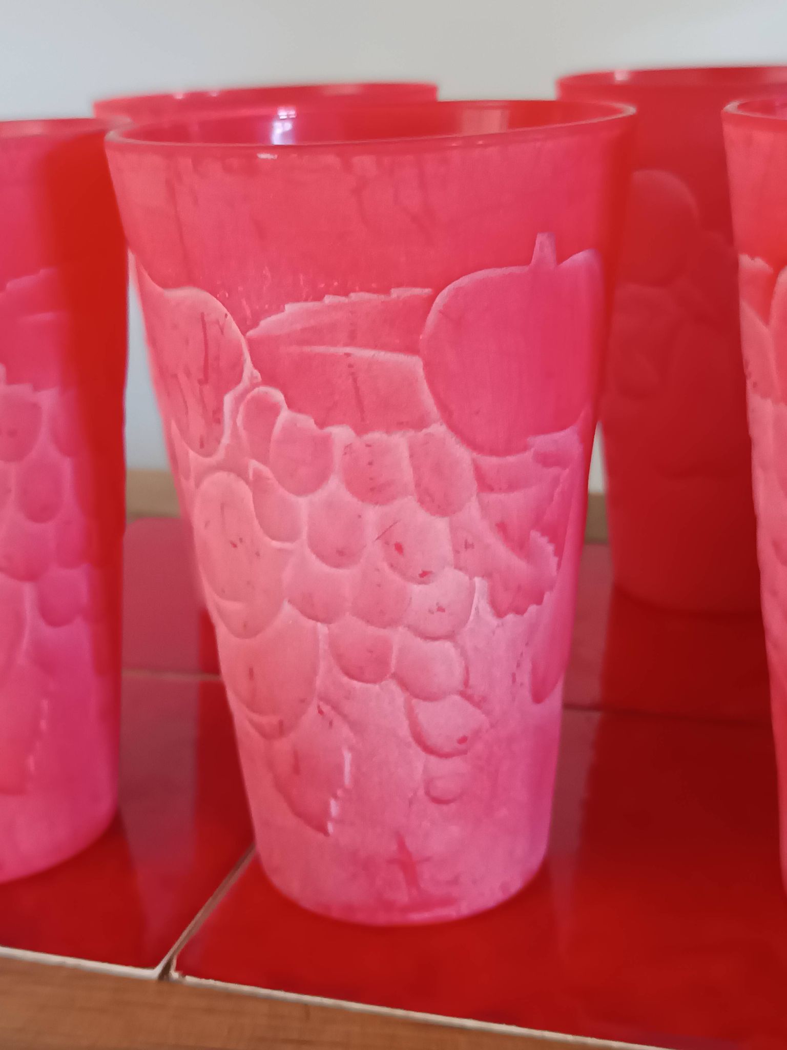 Cervé vintage red frosted glass orangeade set with fruit decoration