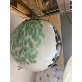 Contemporary Light Green and Black Sphere Pendant in Glass