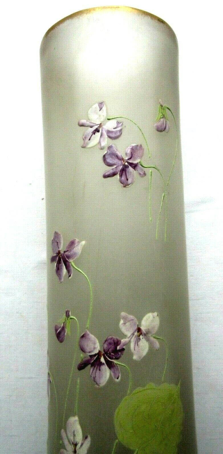 Large vase art nouveau opaque glass emaille legras: violet seedlings