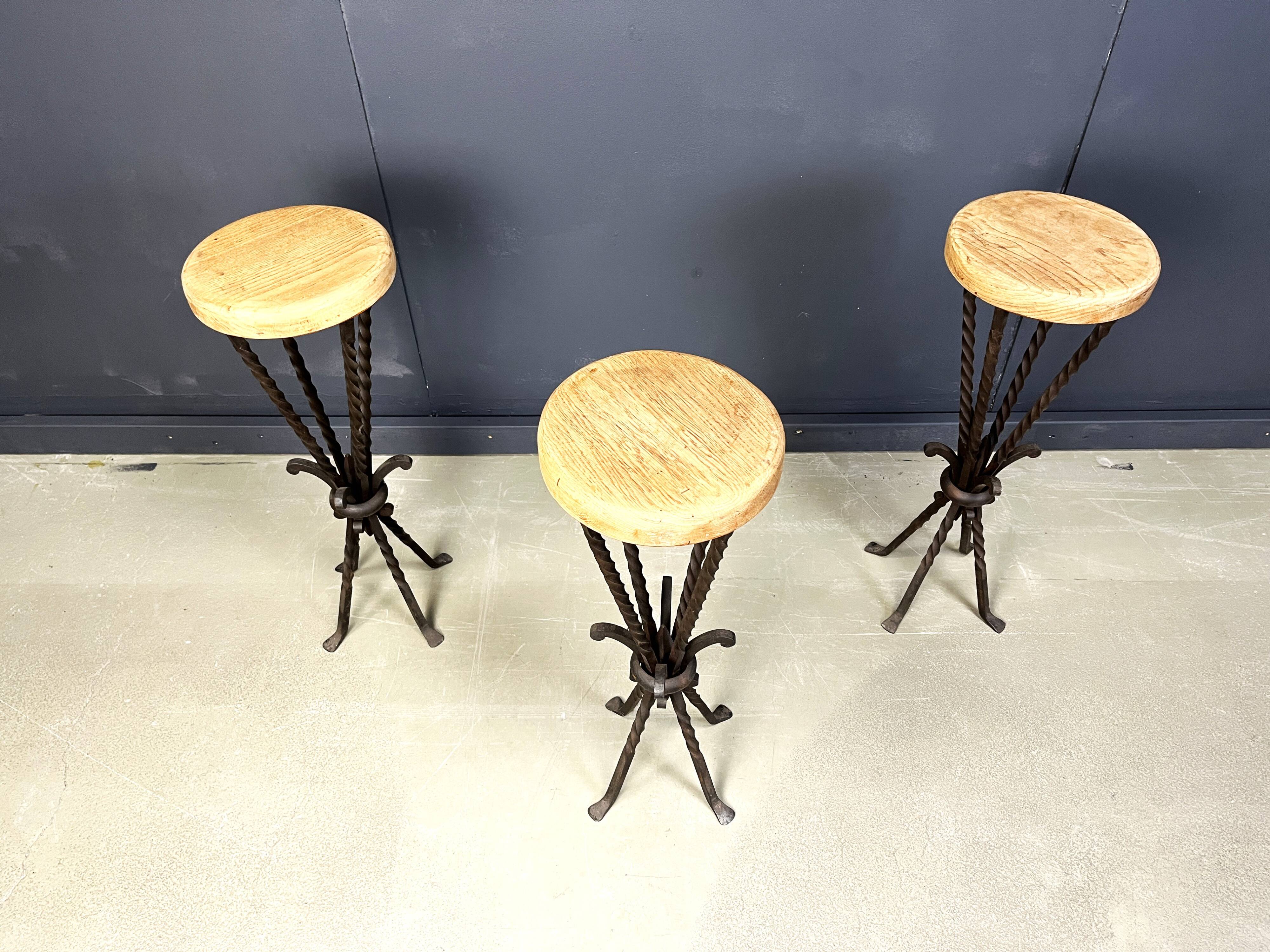 Vintage french wrought iron bar stools, 1960s - set of 3