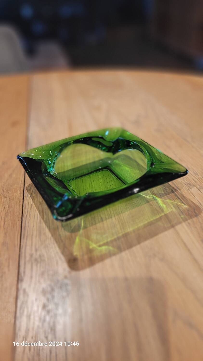 Green glass ashtray