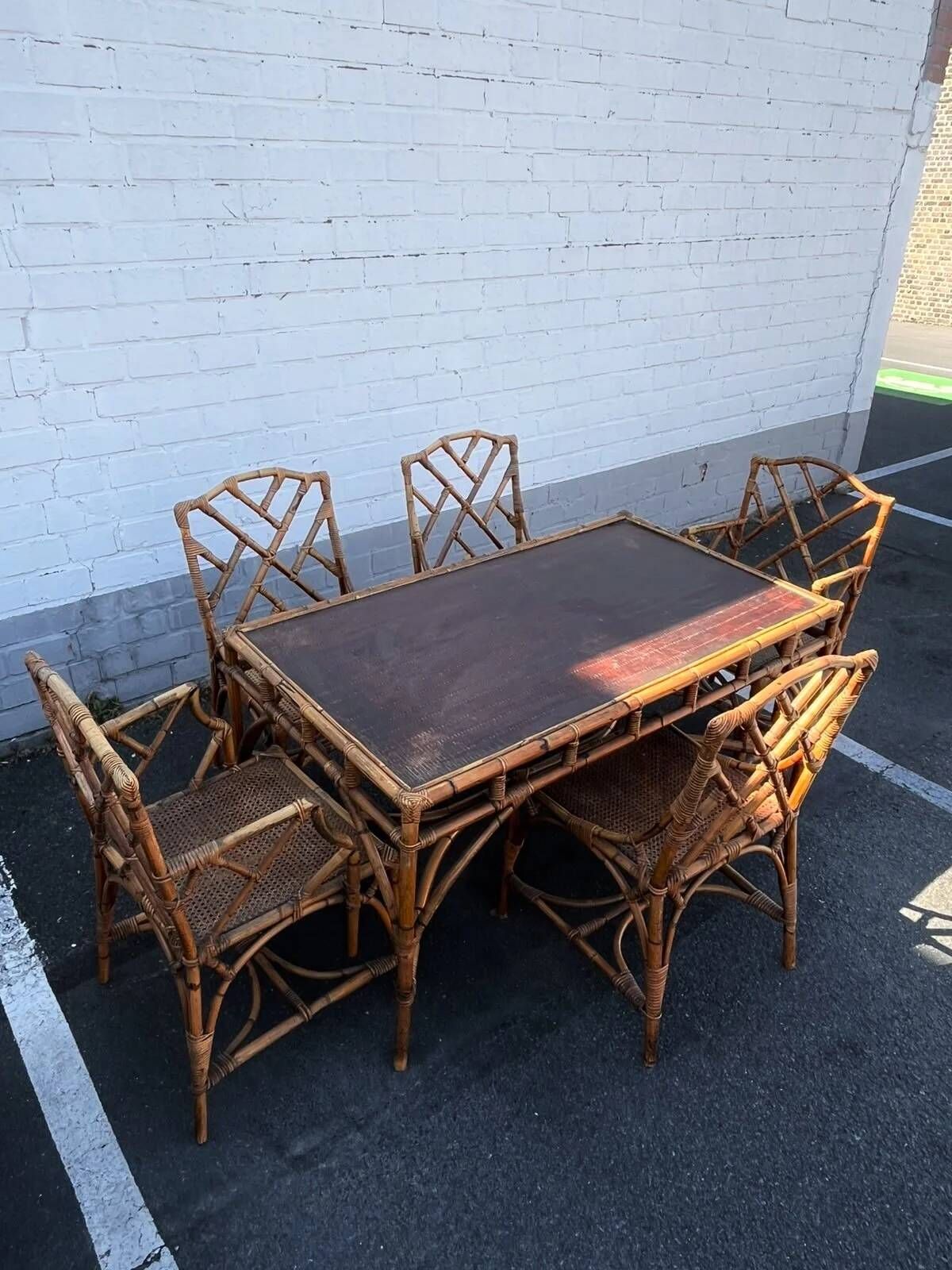 Vintage bamboo dining set in Chippendale style, Italy, year