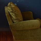 Fauteuil vintage vert velours franges