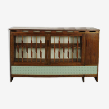 Vintage design sideboard in blue-gray wood and glass