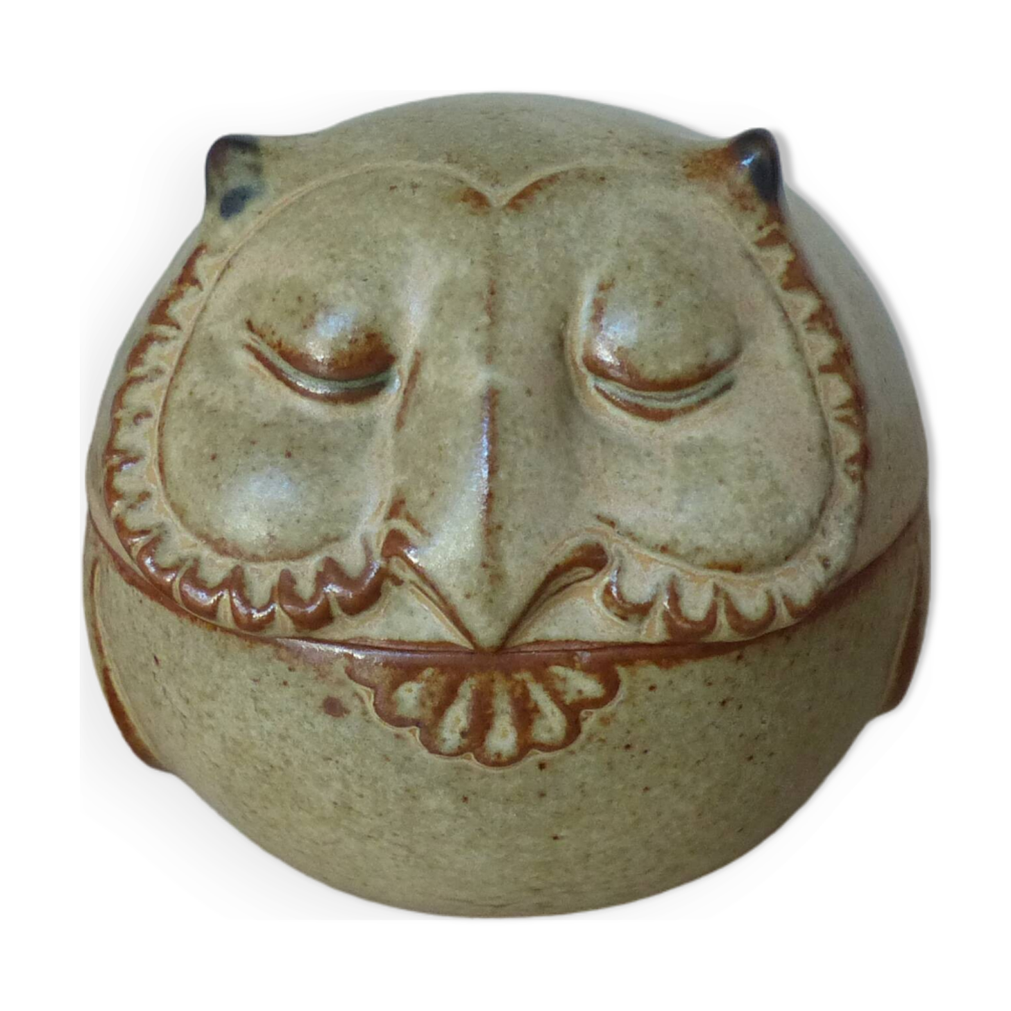 Vintage Japanese pottery owl sugar bowl 1970, zoomorphic owl sugar box