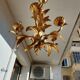 Chandelier gilded metal leaves by Hans Kogl, 1970's