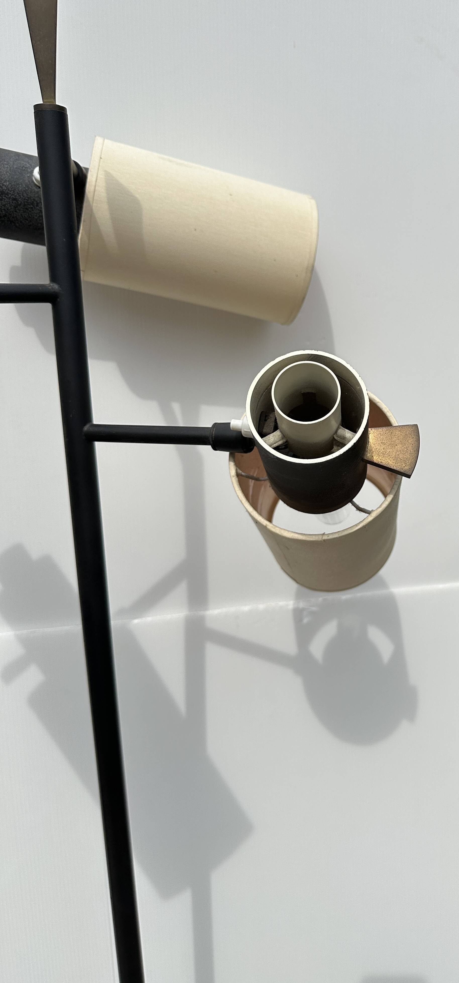 RARE 3-BEAM ADJUSTABLE FLOOR LAMP ATTRIBUTED TO ROYAL LUMIÈRE/ LUNEL, AROUND 19