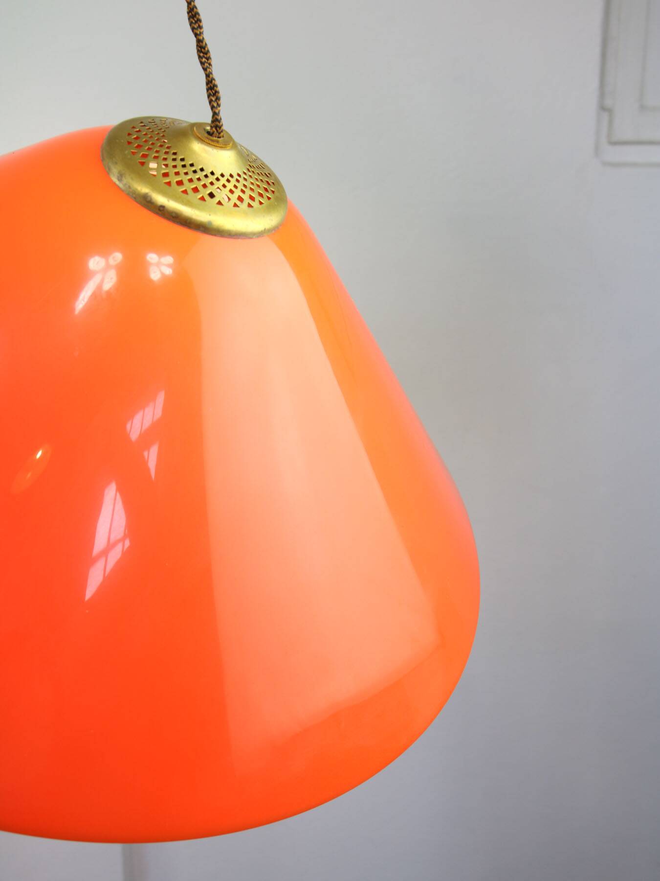 Mid-Century Modern Italian Orange Plexiglass and Brass Pendant Lamp, 1960s