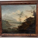 Oil on canvas "Seascape and Mountains" 19th century
