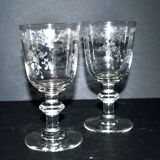 Saint-Louis set of 2 wine glasses – acid-etched floral rocaille decoration 1920 H13