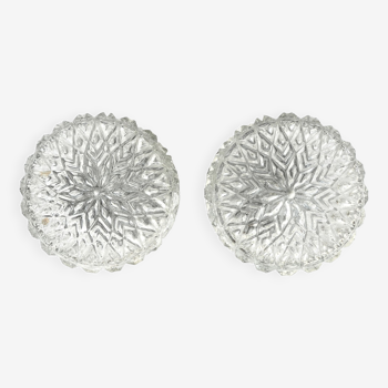 Pair of round ceiling lights in chiseled glass