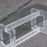 Vintage coffee table with frosted plexiglass base 1970s