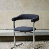 Set of 4 Space age chairs, chrome steel and buckle fabric