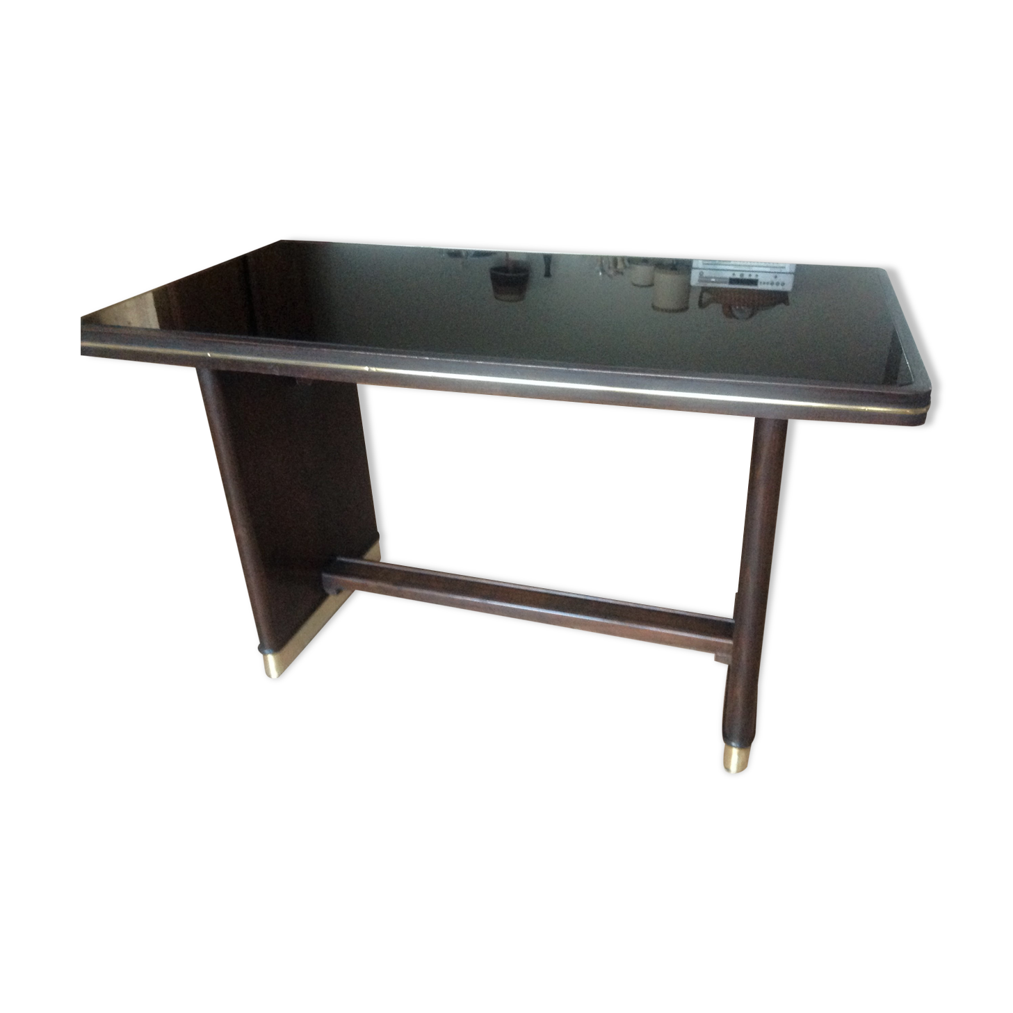 Coffee table with black glass top / 40s-50s
