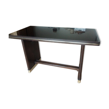 Table basse avec plateau en verre noir / années 40-50