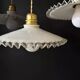 Set of 4 vintage white scalloped opaline pendants, France